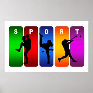 Poster Emblème de baseball multicolore