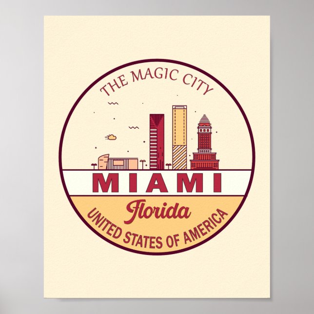 Poster Emblème de Miami Florida City Skyline (Devant)