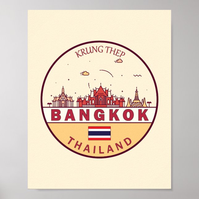 Poster Emblème Skyline de Bangkok Thaïlande (Devant)
