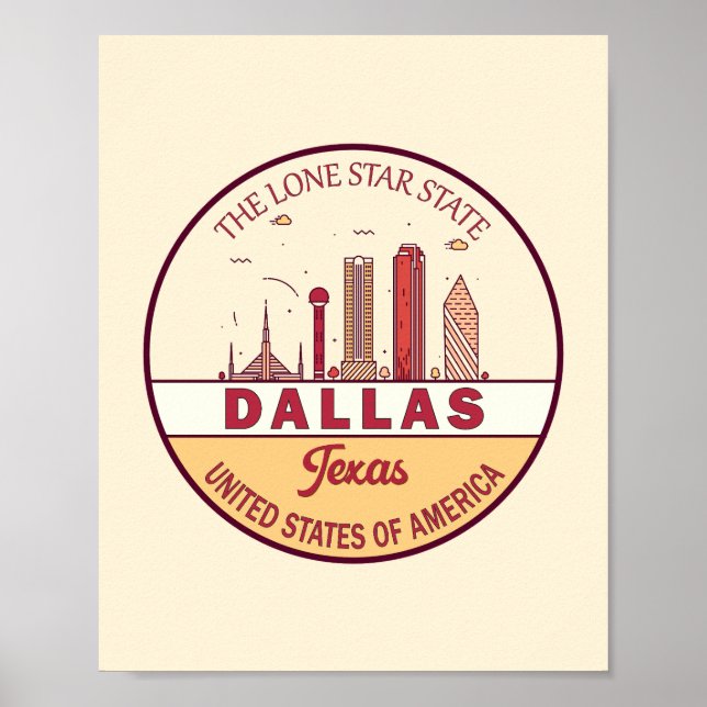 Poster Emblème Skyline de Dallas Texas City (Devant)