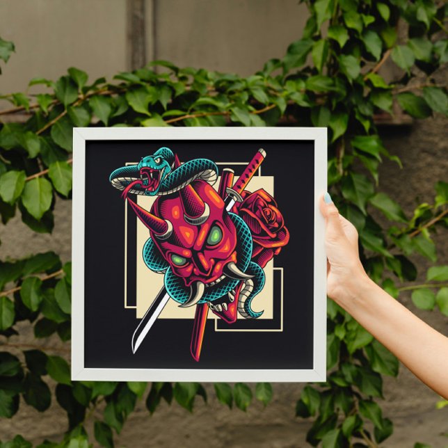 Poster Embrace de Démon ; Masque Oni et Serpent (Créateur téléchargé)