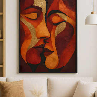 Poster Embrace You – Romantic Couple Kiss Abstract Art