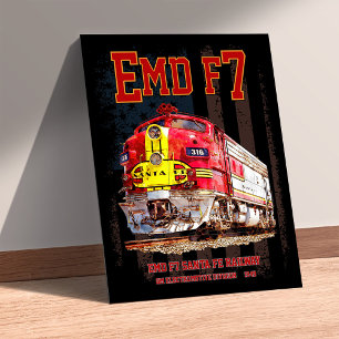 Poster EMD F7 Santa Fe Warbonnet avec drapeau américain.