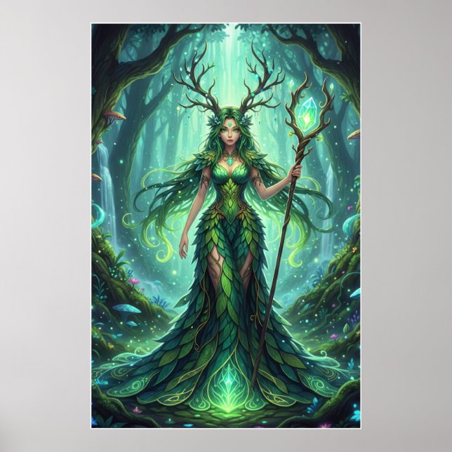 Poster Emerald Forest Goddess – Enchanted Nature Queen (Devant)