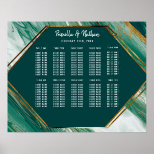 Poster Emerald Gold Abstract Agate Marble Seating Chart