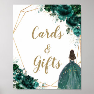 Poster Emerald Green Floral Quinceañera Cartes et cadeaux