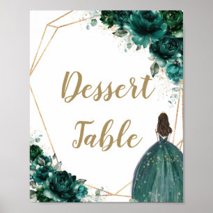 Poster Emerald Green Floral Quinceañera Dessert Table