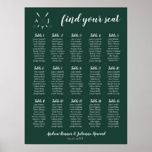Poster Emerald Green Moderne Monogram Mariage de golf