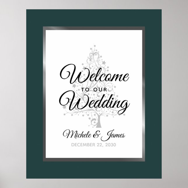 Poster Emerald Silver Winter Holiday Mariage Bienvenue (Devant)