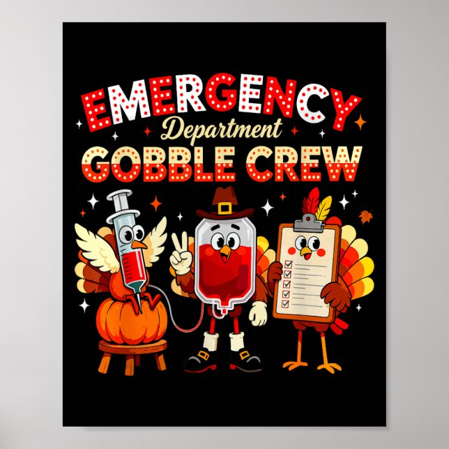 Poster Emergency Department Gobble Crew Thanksgiving Nurs (Devant)