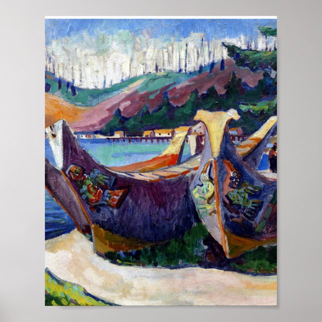 Poster Emily Carr Peinture Canoës de guerre autochtones c (Devant)