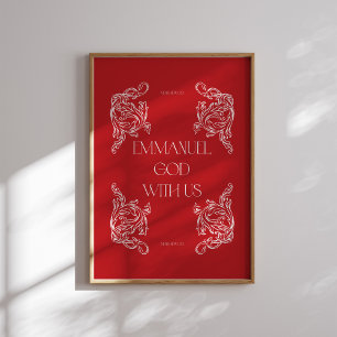 Poster Emmanuel God With Us Red Christian Christmas Poste