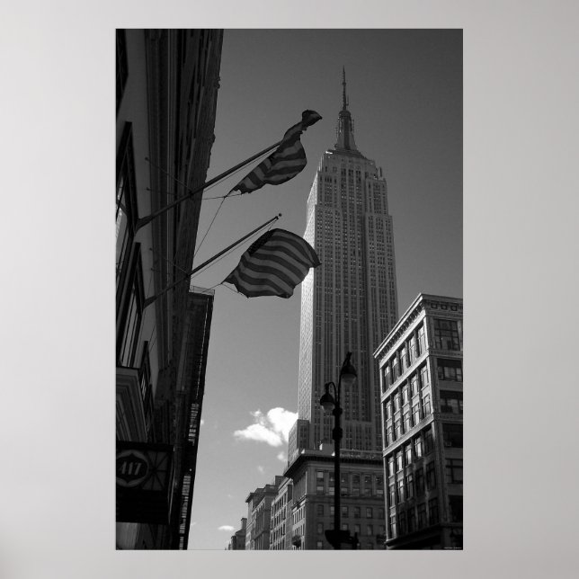 Poster Empire State Bldg avec drapeaux (Devant)