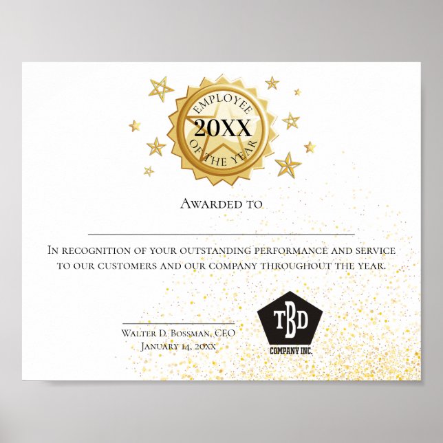 Poster Employé de l'emblème d'or de l'année certificat (Devant)