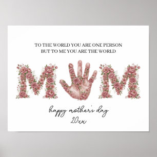 Poster Empreinte de main Cadeau de fête des Mères, Fleur