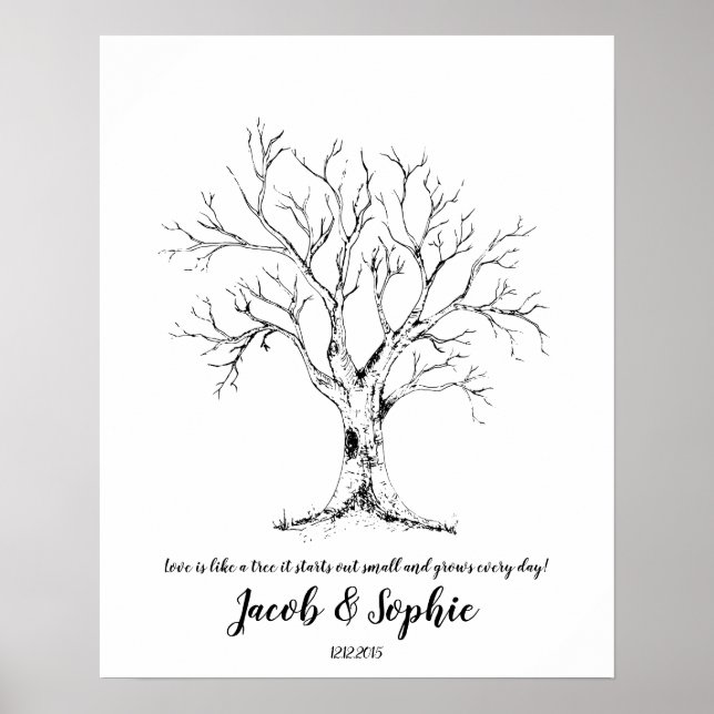 Poster empreinte digitale mariage livre d'invités arbre m (Devant)