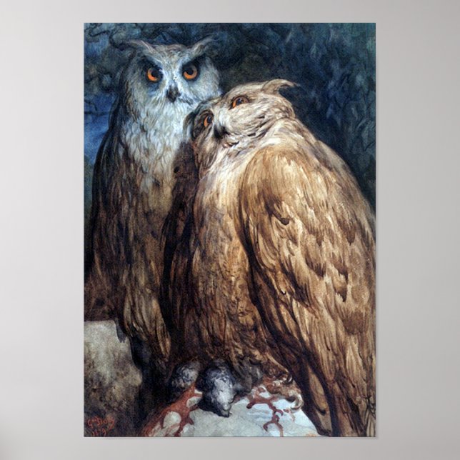 POSTER EMPREINTE DORE-DEUX OWLS (Devant)