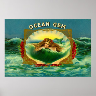 Poster Empreinte étiquette cigare de sirène Ocean Gem