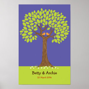 Poster Empreinte/Mariage d'arbre de signature (bleu foncé
