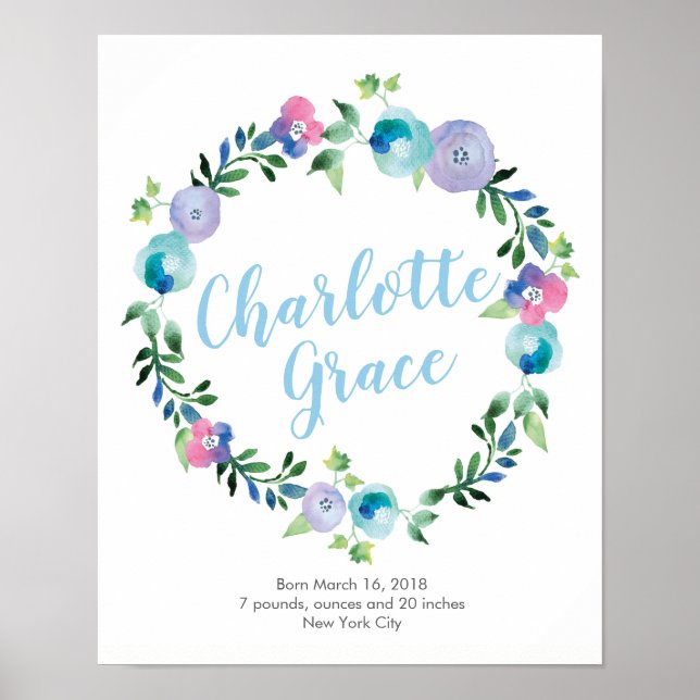 Poster Empreinte personnalisée Floral violet bleu de nais (Devant)