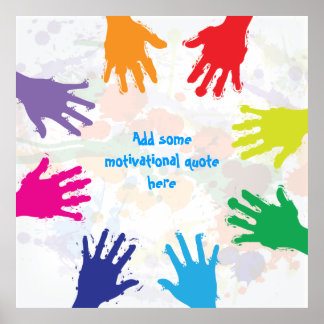 Poster Empreintes à main colorées pour enfants imprimé ca