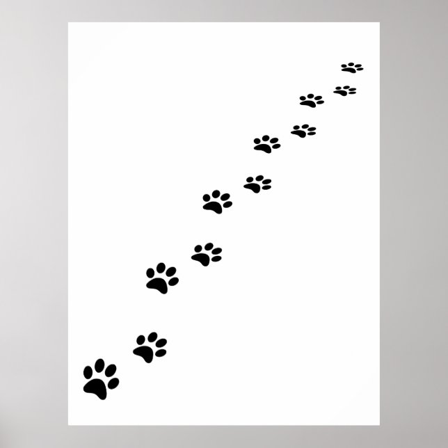 Poster Empreintes de pattes de chat noir sur blanc (Devant)