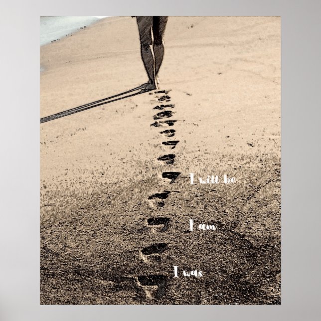 Poster Empreintes Sur La Plage - J'étais, je suis, je ser (Devant)