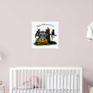 Poster En attente d'Halloween, Bat mignonne et Corbeau