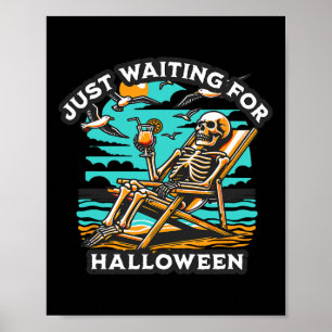 Poster En attente d'Halloween squelette Éffrayant été