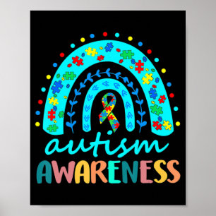Poster En Avril Nous Portons L'Autisme Bleu Rainbow Sensi