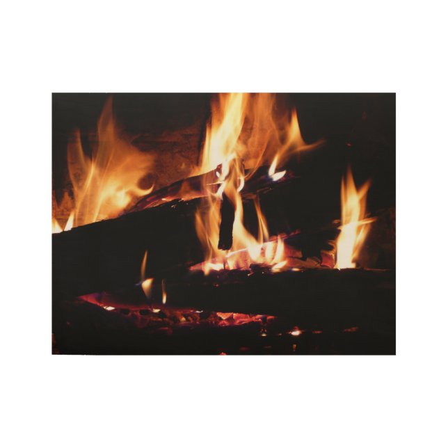 Poster En Bois Logs dans la cheminée Photographie de feu chaud (Devant)