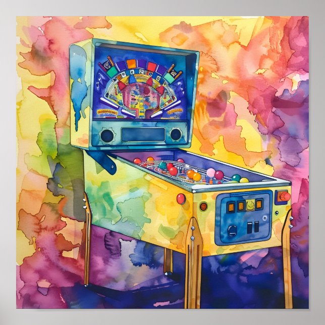 Poster en gras Pop Art Pinball Aquarelle #12 (Devant)