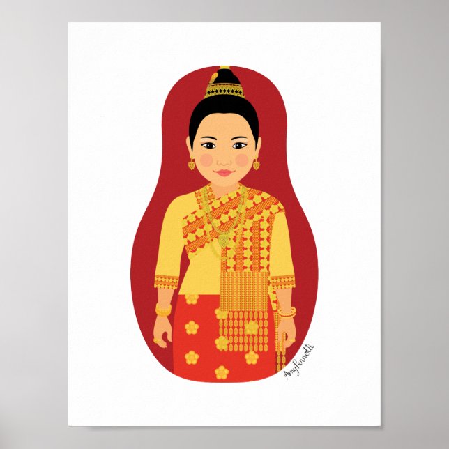 Poster en laotien (rouge) Matryoshka (Devant)