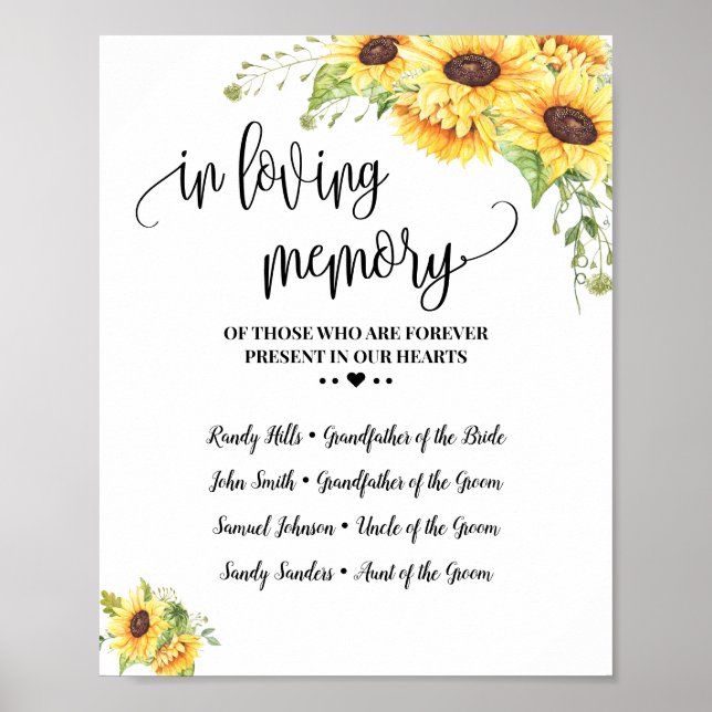 Poster En mémoire d'amour souvenir tournesol mariage (Devant)