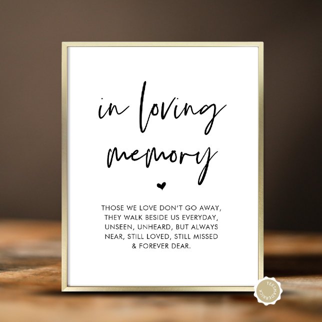 Poster En Mémoire d'amour, Table commémorative Mariage (In Loving Memory, Wedding Memorial Table Sign, Unseen, Unheard, Forever Dear, Digital Download)
