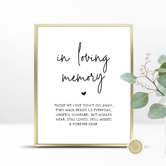 Poster En Mémoire d'amour, Table commémorative Mariage (In Loving Memory, Wedding Memorial Table Sign, Unseen, Unheard, Forever Dear, Digital Download)