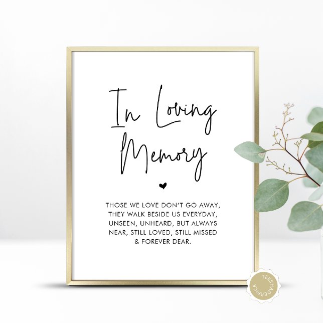 Poster En Mémoire d'amour, Table commémorative Mariage (In Loving Memory, Wedding Memorial Table Sign, Unseen, Unheard, Forever Dear, Digital Download)