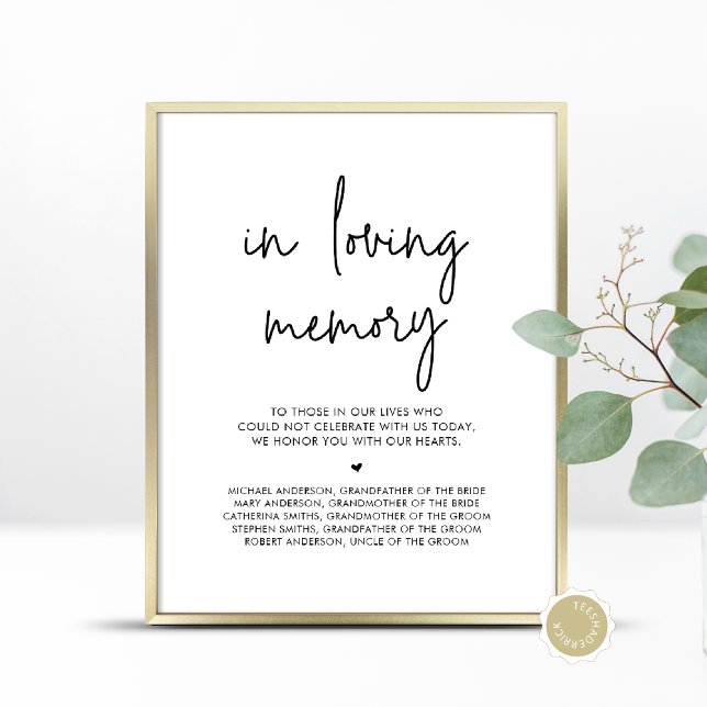 Poster En Mémoire d'amour, Table commémorative Mariage (In Loving Memory, Wedding Memorial Table Sign, Forever In Our Hearts, Digital Download, Printed)
