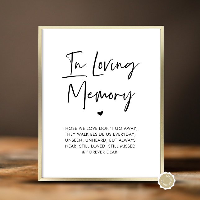 Poster En Mémoire d'amour, Table commémorative Mariage (In Loving Memory, Wedding Memorial Table Sign, Unseen, Unheard, Forever Dear, Digital Download)