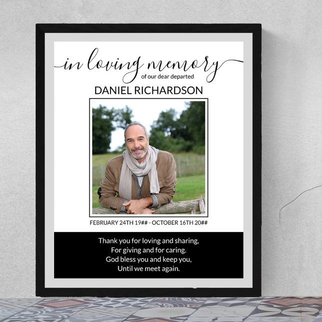 Poster En Mémoire de l'amour Photo Funeral Memorial (Funeral memorial poster to order professionally printed or as a printable digital download)