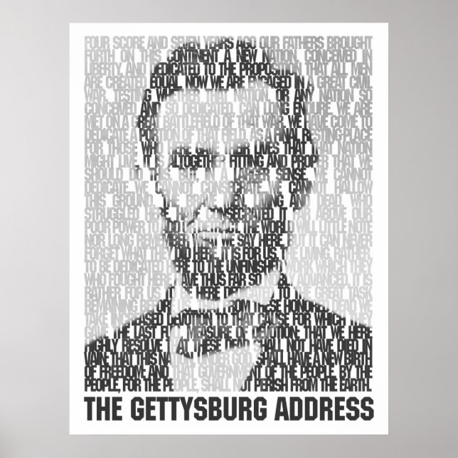 Poster en mosaïque de texte Lincoln/Gettysburg (Devant)