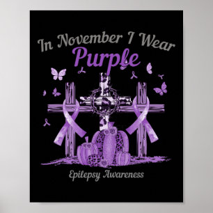 Poster En Novembre, Je Porte L'Épilepsie Citrouille Croix