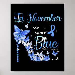 Poster En Novembre Nous Portons Bleu Papillons Diabète Aw