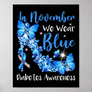 Poster En Novembre Nous Portons Bleu Papillons Diabète Aw
