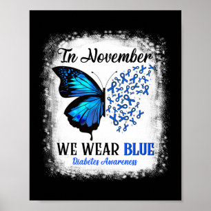 Poster En Novembre Nous Portons Bleu Papillons Diabète Aw