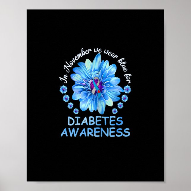 Poster En Novembre Nous Portons Blue Sunflower Diabetes A (Devant)