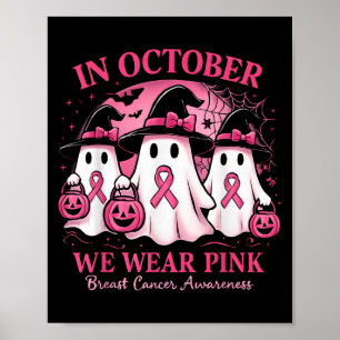 Poster En Octobre Nous Portons Le Fantôme Rose Halloween