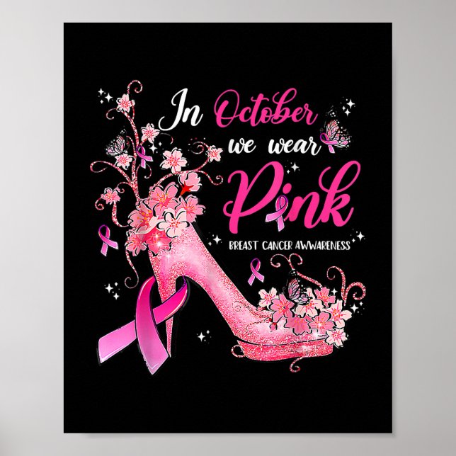 Poster En Octobre Nous Portons Pink Breast Cancer Sensibi (Devant)