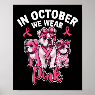 Poster En Octobre Nous Portons Pink Pitbull Chien Cancer