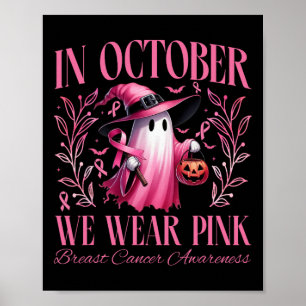 Poster En Octobre Nous Portons Pink Witch Citrouille Brea